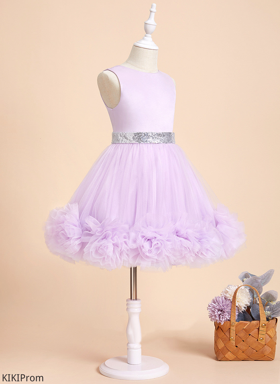 Sleeveless Scoop Knee-length Dress - Flower Girl Dresses Flower(s)/Sequins With Ball-Gown/Princess Flower Satin/Tulle Girl Neck Rayne