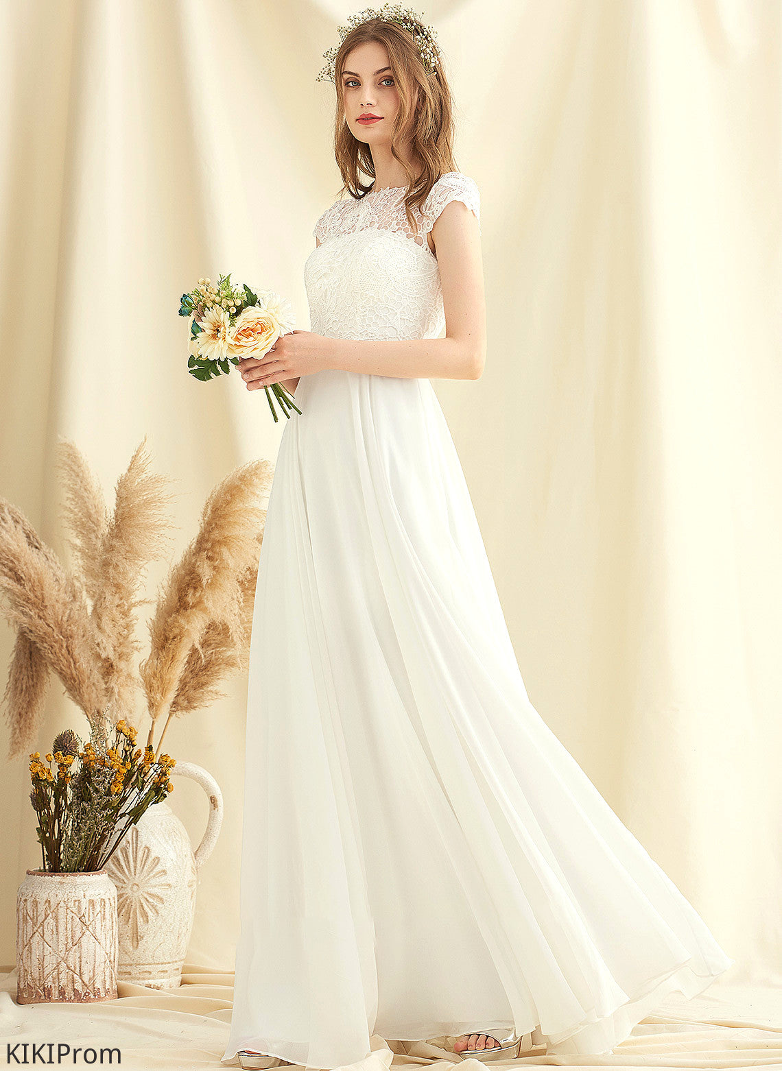 Lace Wedding Dresses A-Line Floor-Length Chiffon Wedding Dress Henrietta