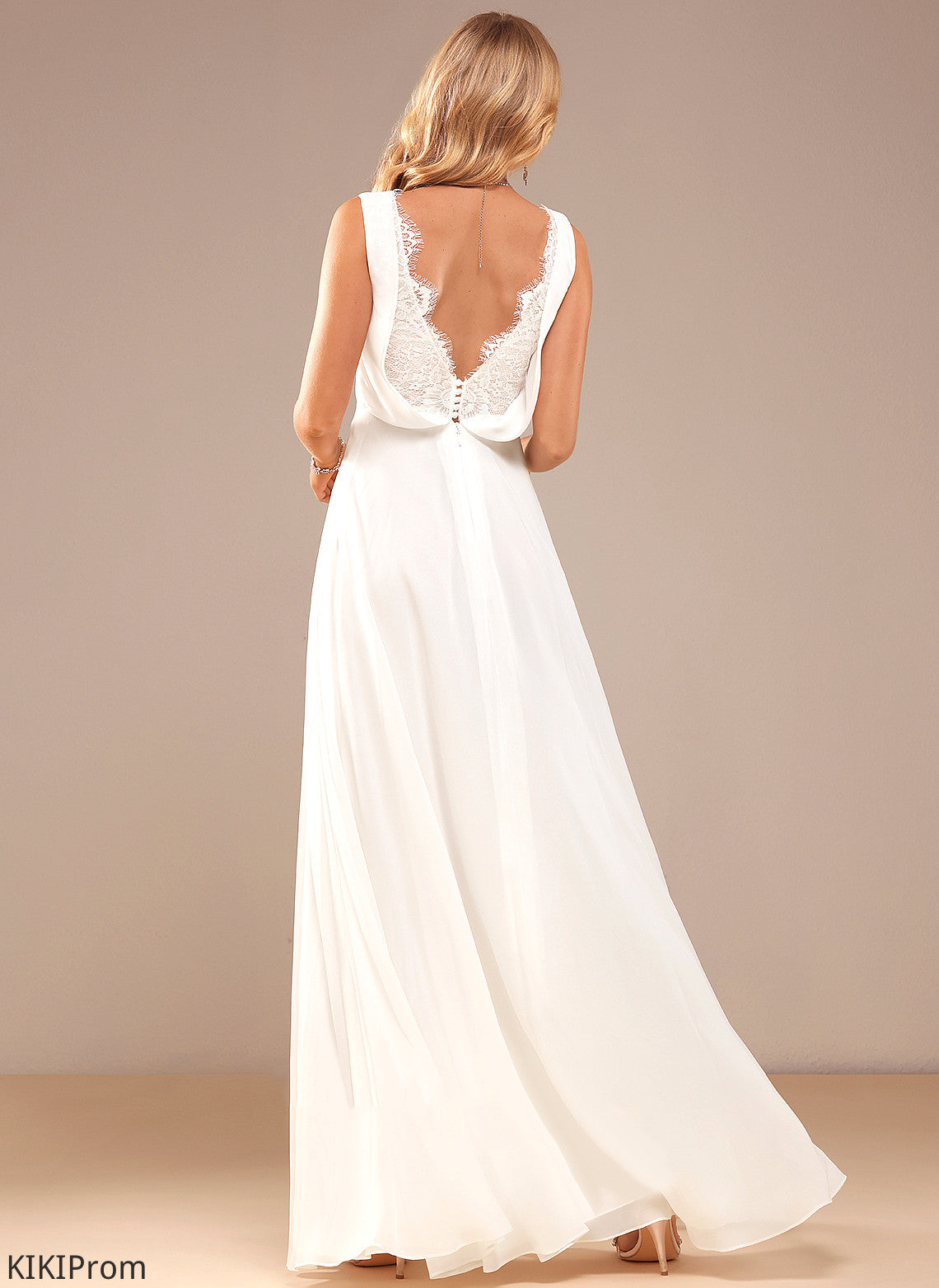 A-Line Lace Dress Wedding Chiffon Floor-Length Wedding Dresses Lillian V-neck