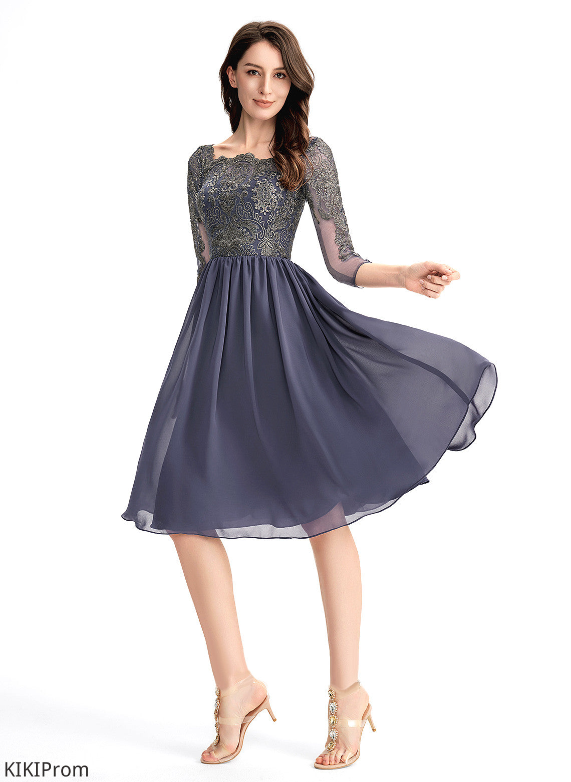 Sierra Knee-Length Lace Lace Chiffon Dress With Cocktail Cocktail Dresses Square Neckline A-Line