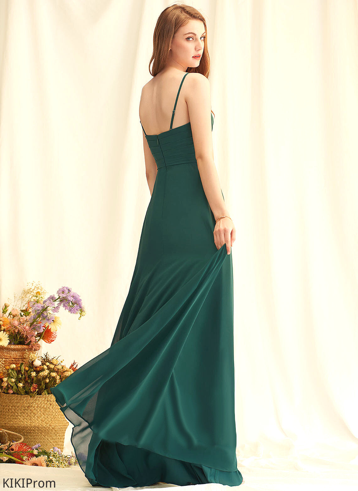 Neckline V-neck Embellishment Fabric Silhouette A-Line Floor-Length Ruffle Length Sal Bridesmaid Dresses