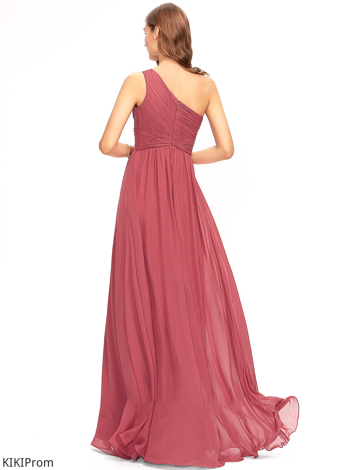 A-Line Neckline Ruffle Embellishment Fabric One-Shoulder Silhouette Length Floor-Length Muriel A-Line/Princess Natural Waist Bridesmaid Dresses