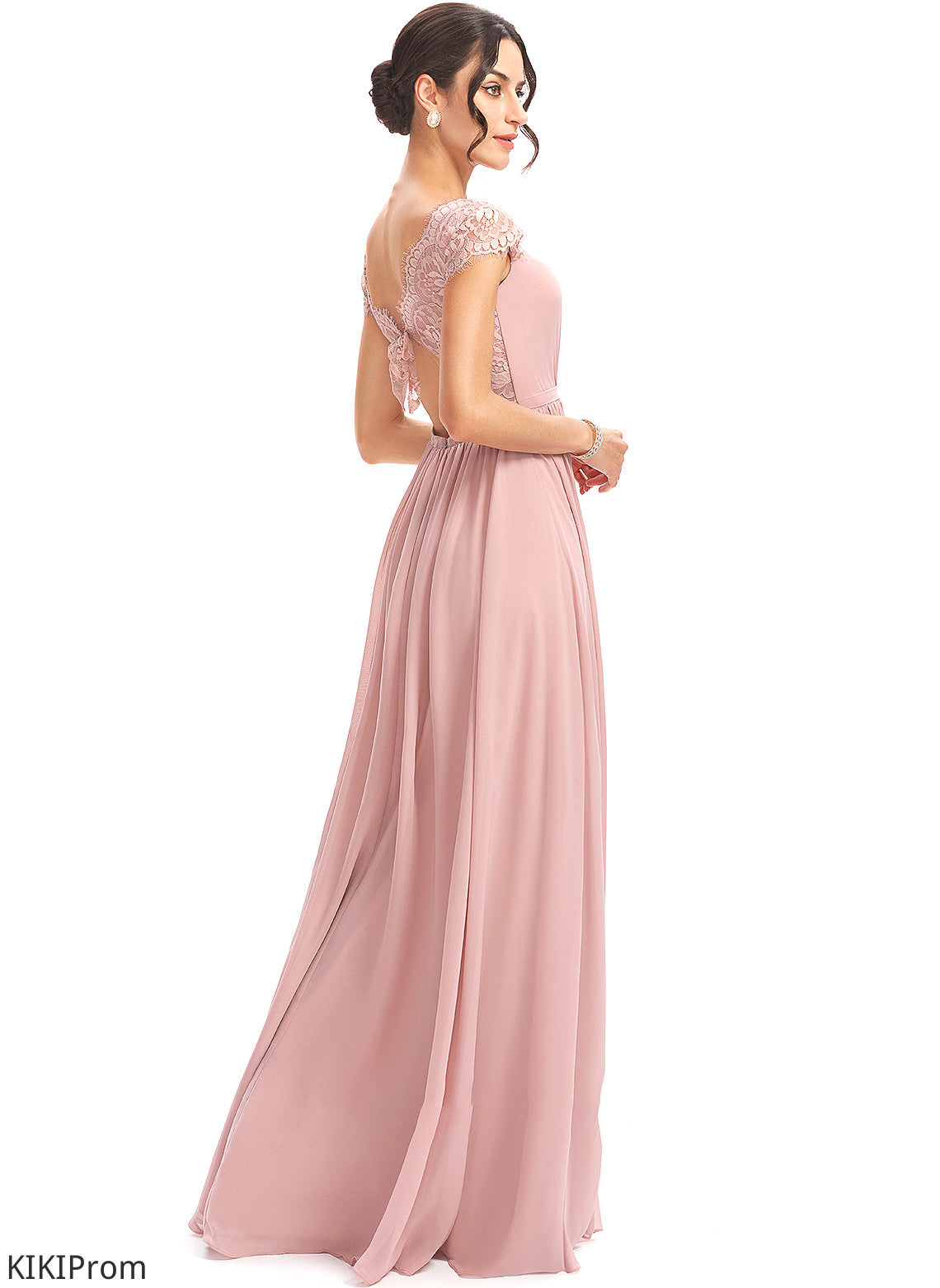 Length Silhouette V-neck Floor-Length Lace Fabric Embellishment A-Line Neckline Jennifer Natural Waist A-Line/Princess Bridesmaid Dresses
