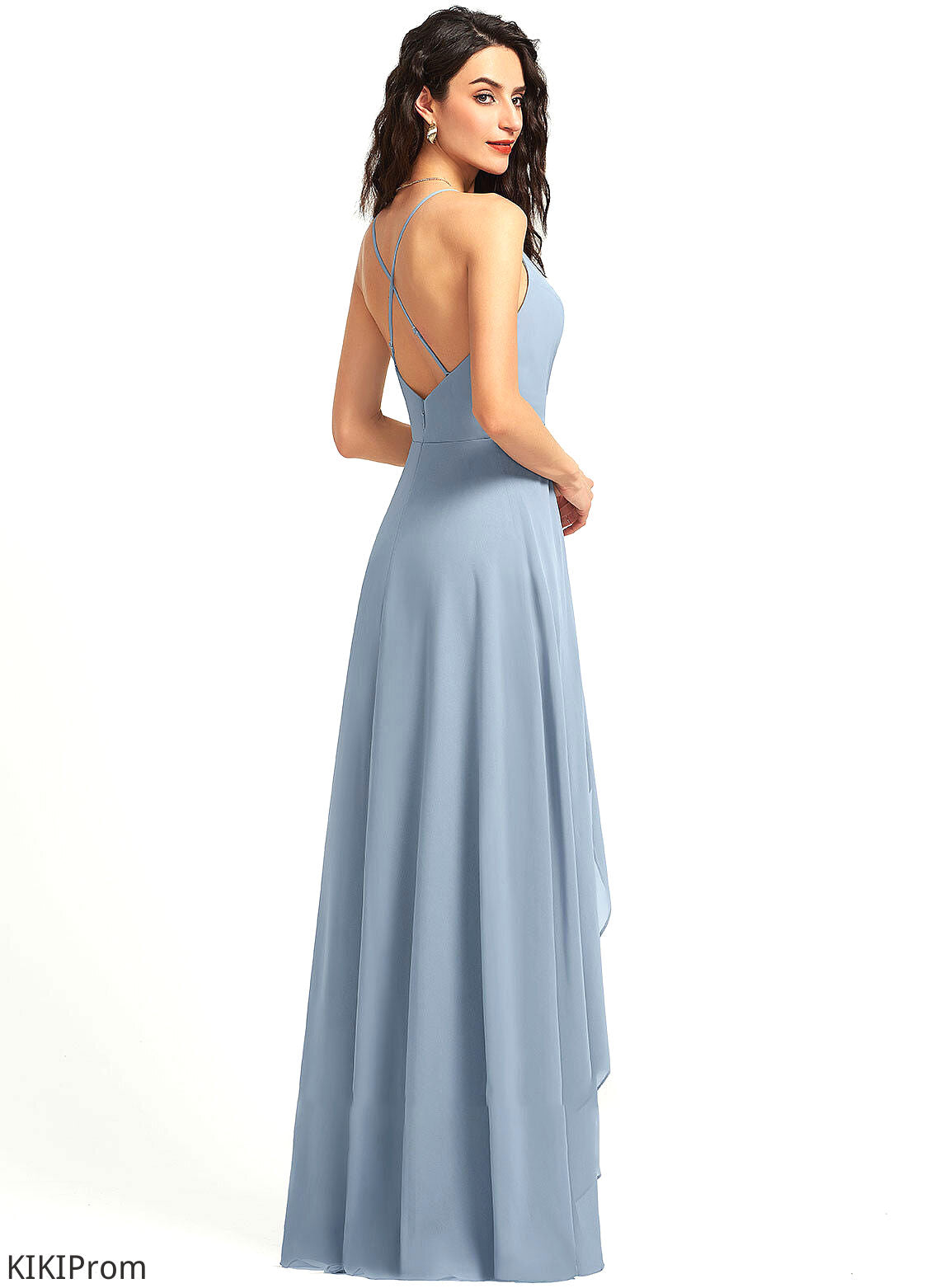 Length A-Line Straps Fabric Neckline Asymmetrical Silhouette V-neck Aria Natural Waist Sleeveless Off The Shoulder Bridesmaid Dresses
