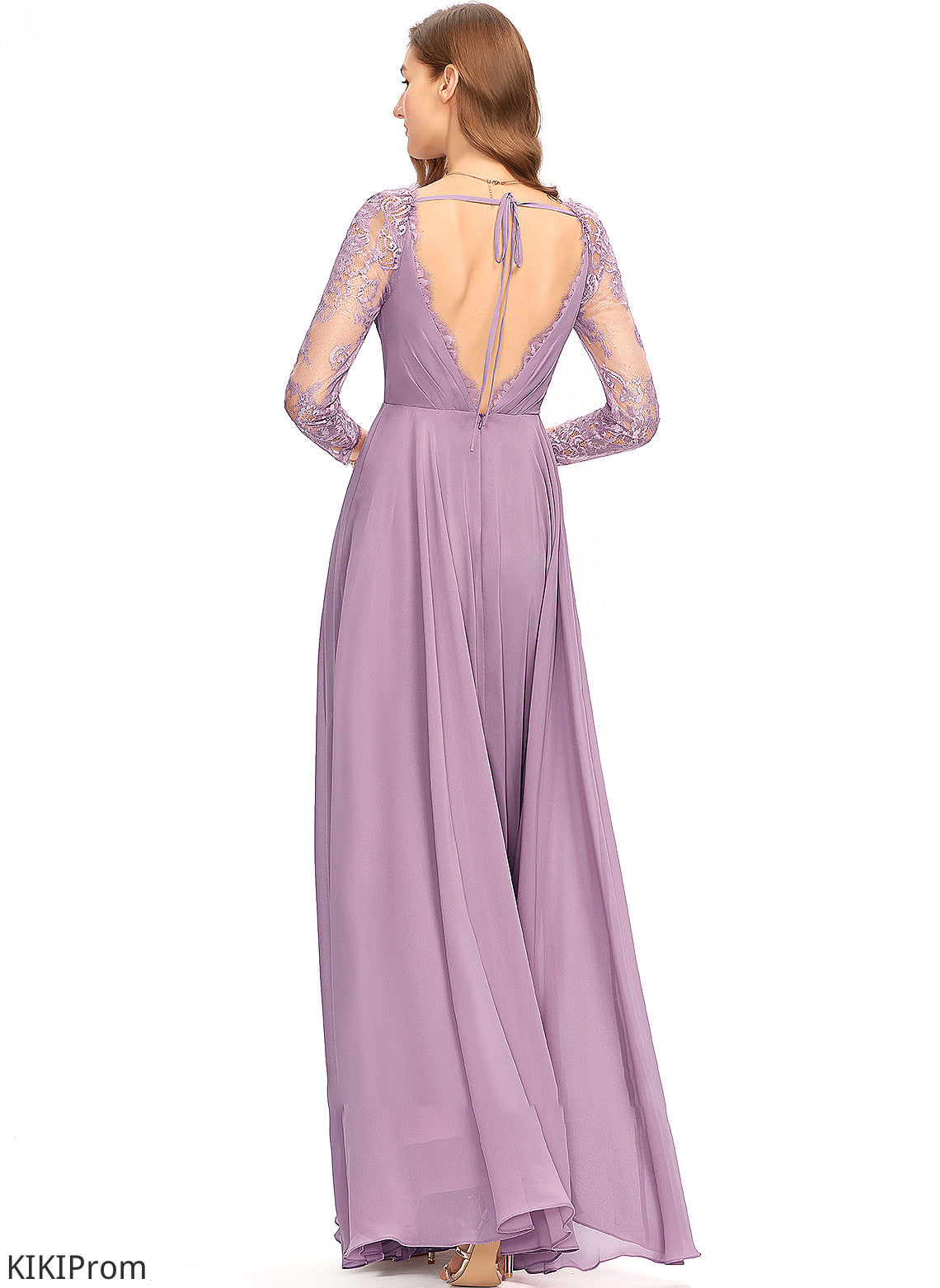 Lace V-neck A-Line Silhouette Neckline Fabric Floor-Length Straps Length Lesly Sleeveless Natural Waist Bridesmaid Dresses