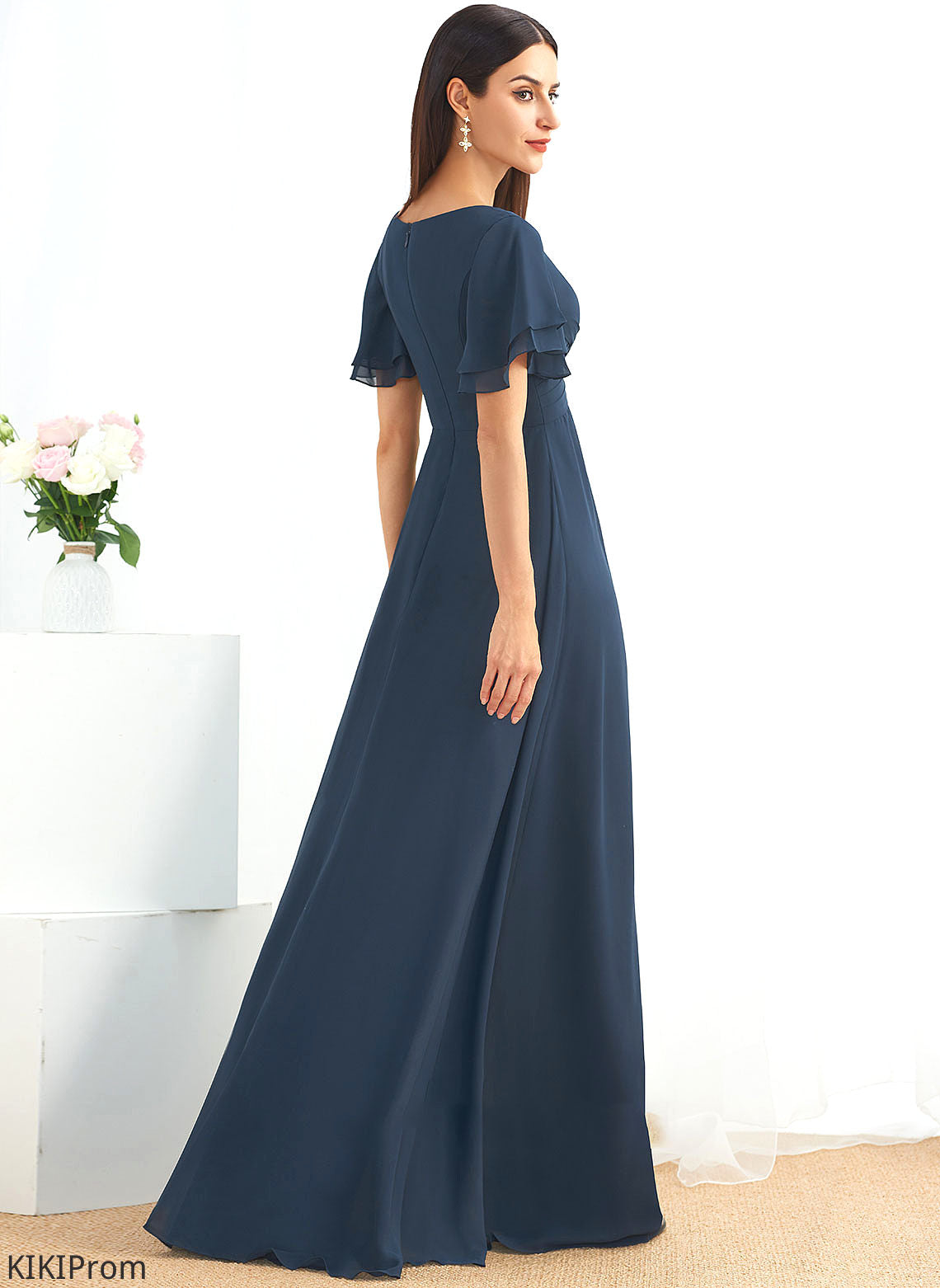 SplitFront Length Fabric Floor-Length V-neck Embellishment Silhouette A-Line Neckline Kayla Bridesmaid Dresses