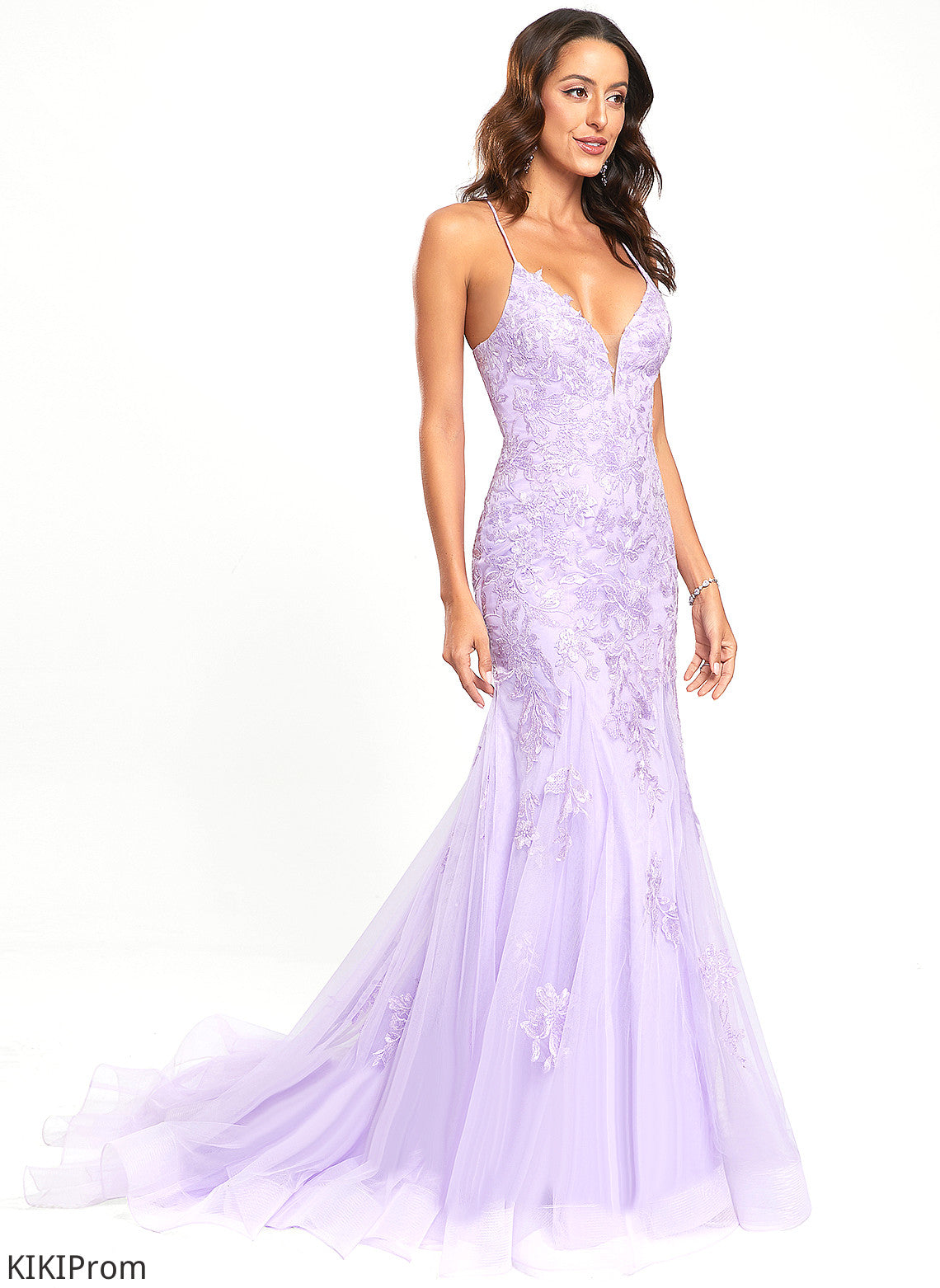 Prom Dresses Tulle With V-neck Lace Sequins Trumpet/Mermaid Train Elisabeth Sweep