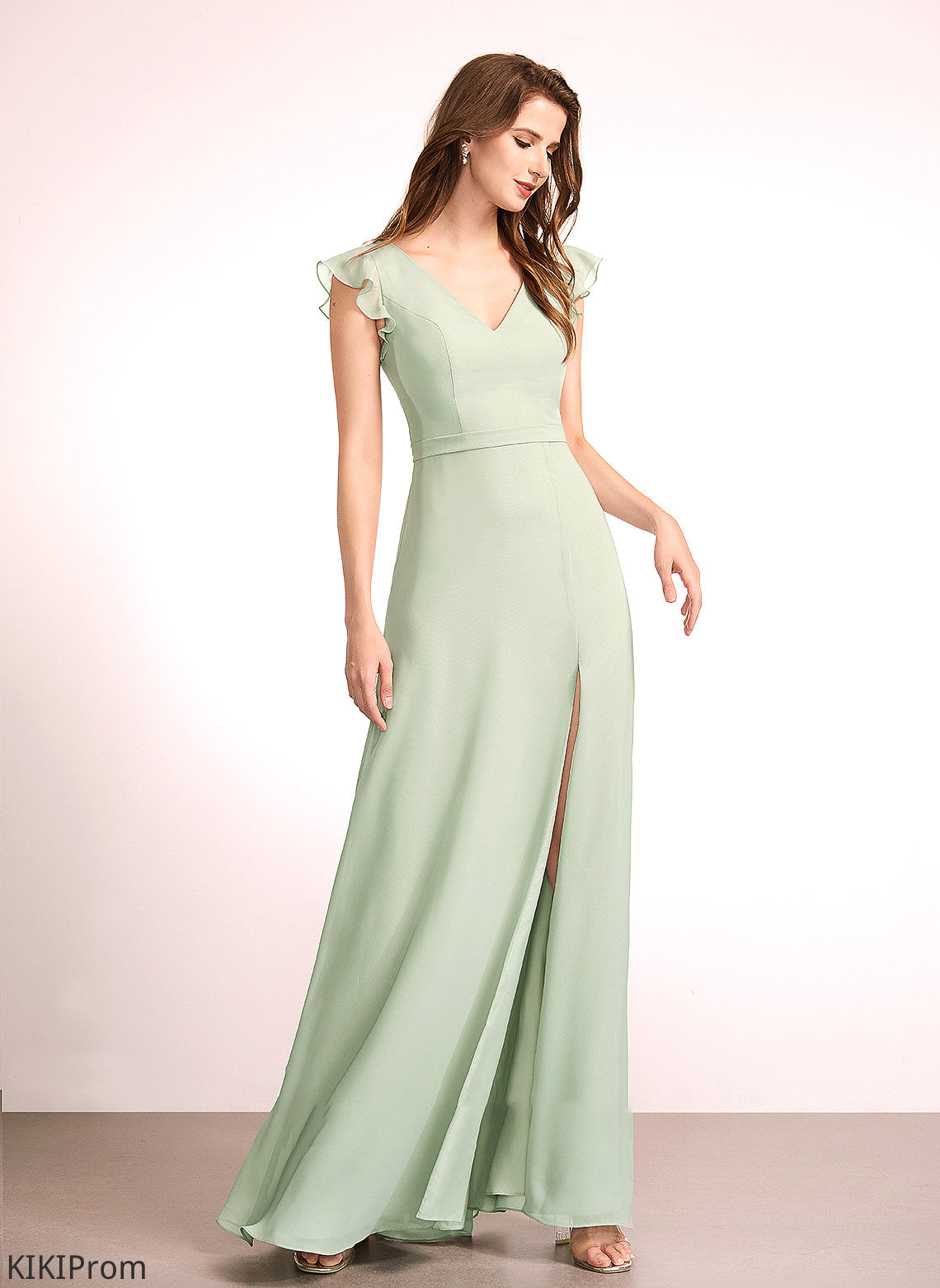 SplitFront Length A-Line Floor-Length Fabric Neckline Silhouette Embellishment V-neck Michaelia Bridesmaid Dresses