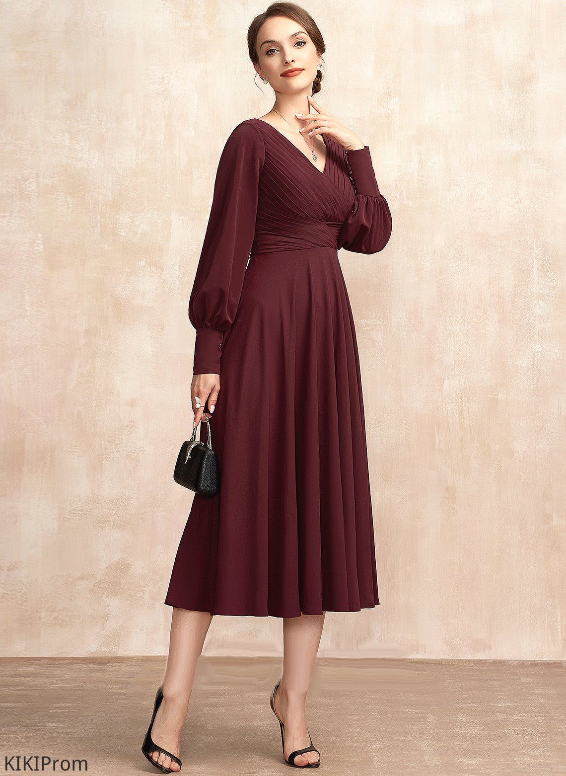 With Dress of Tea-Length Zara Ruffle Bride Mother of the Bride Dresses the V-neck Mother A-Line