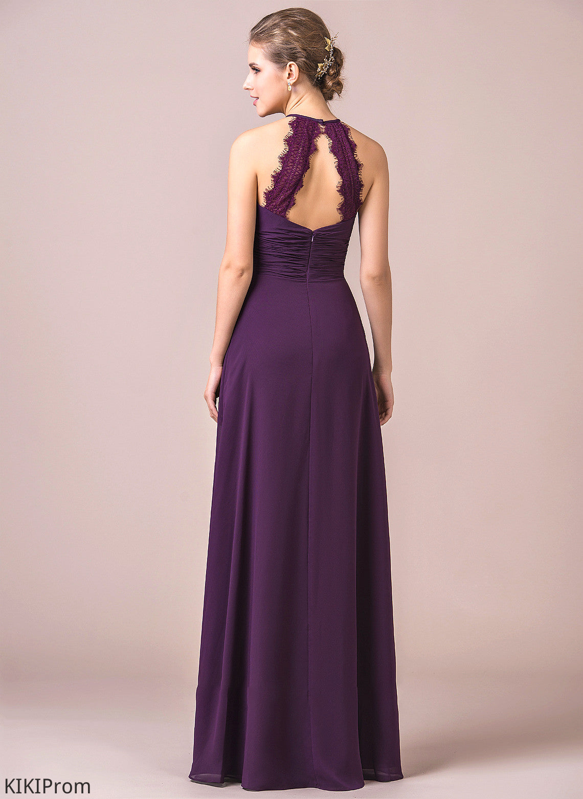 Embellishment Lace Length Halter Neckline Silhouette Floor-Length Ruffle A-Line Fabric Aleena Natural Waist Bridesmaid Dresses