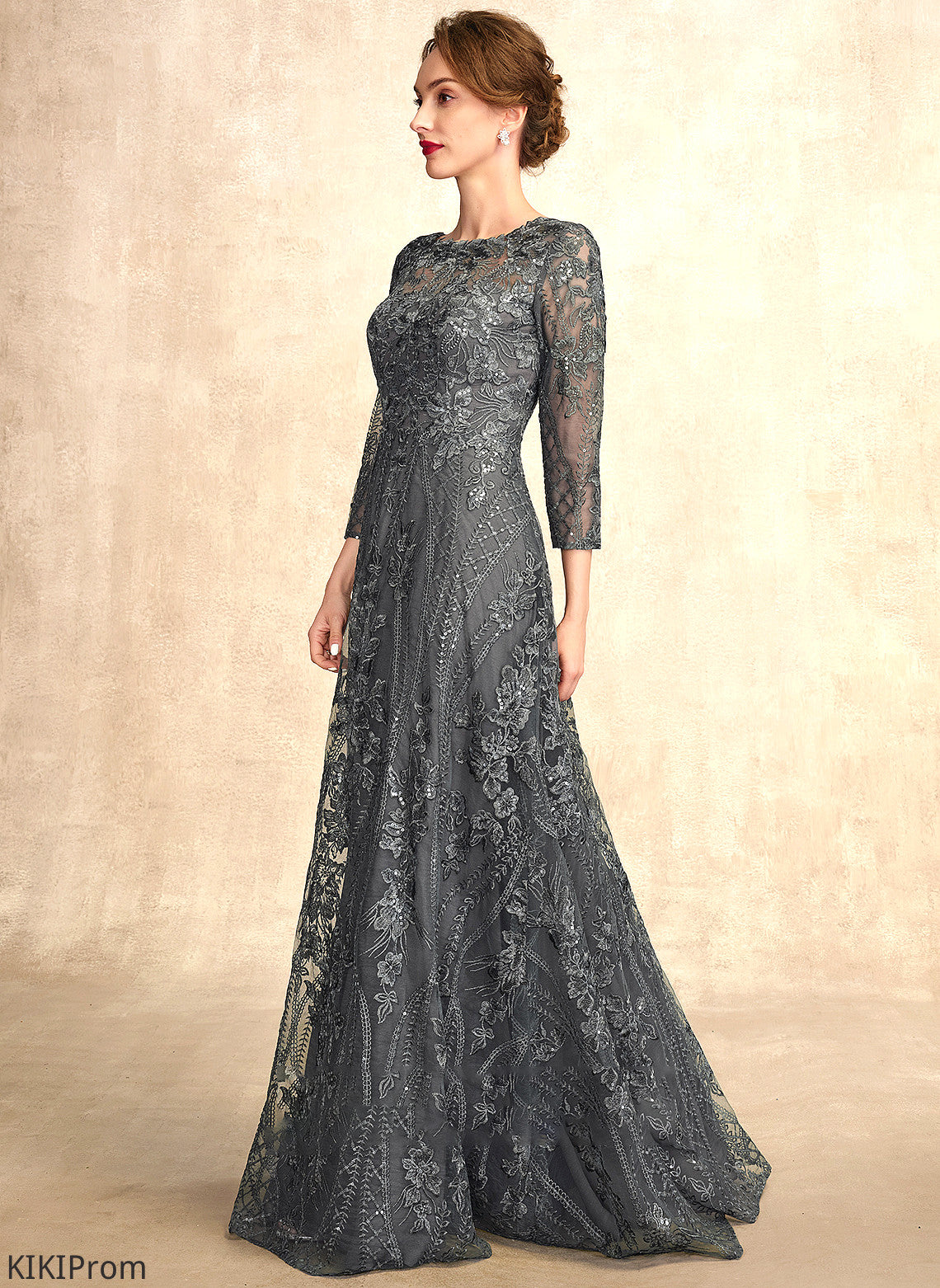 of Floor-Length A-Line Sequins Mother Neck the Lace With Ciara Scoop Dress Bride Mother of the Bride Dresses