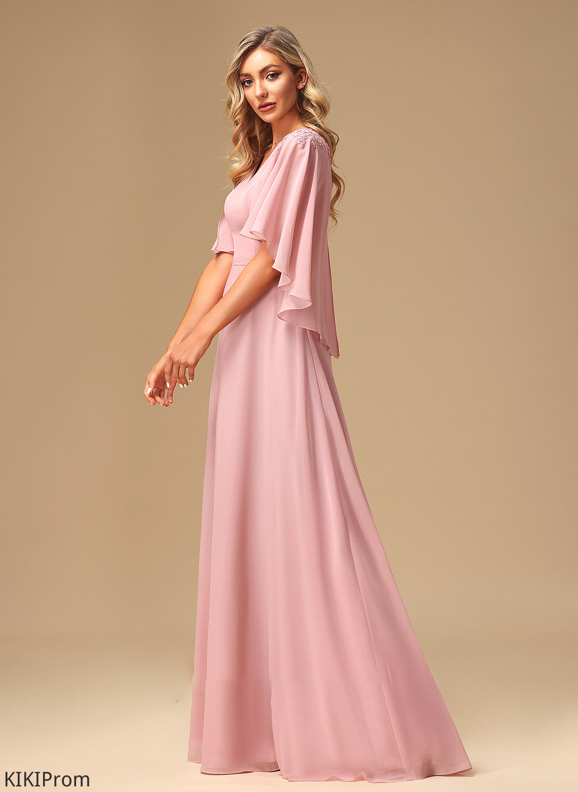A-Line Length Floor-Length Embellishment V-neck Lace Silhouette Fabric Neckline Kiersten Sleeveless Natural Waist Bridesmaid Dresses