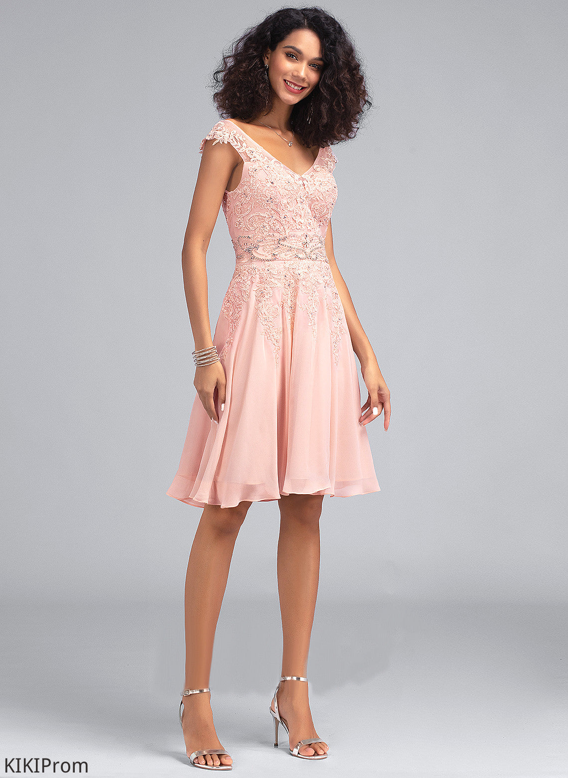 Dress Jillian V-neck Lace With A-Line Chiffon Beading Homecoming Knee-Length Homecoming Dresses