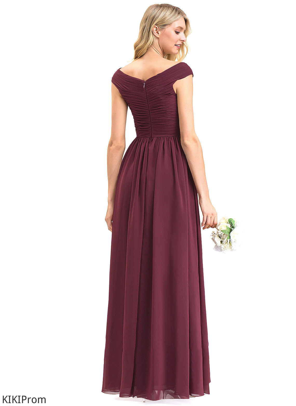 A-Line Silhouette Pockets Embellishment Floor-Length Length Off-the-Shoulder Ruffle SplitFront Fabric Neckline Abbey Bridesmaid Dresses