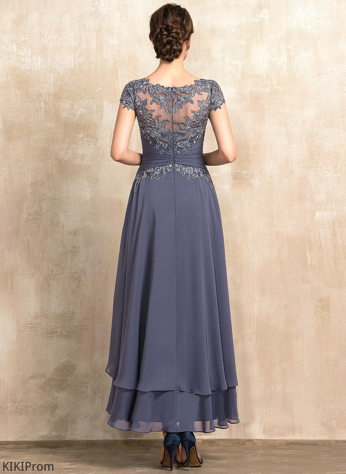 Asymmetrical Cocktail Cocktail Dresses Beading Neck Aurora Lace A-Line Scoop Chiffon Dress With