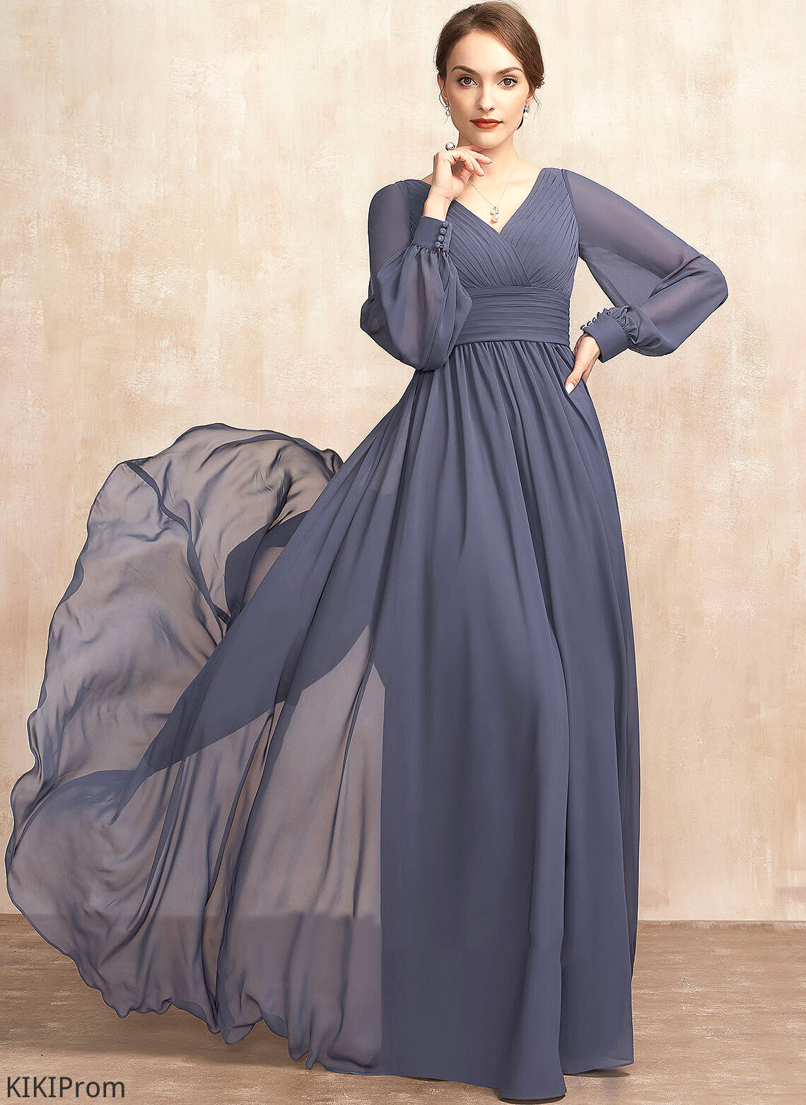 Chiffon of A-Line Dress V-neck Bride the Mother of the Bride Dresses With Ruffle Floor-Length Jeanie Mother