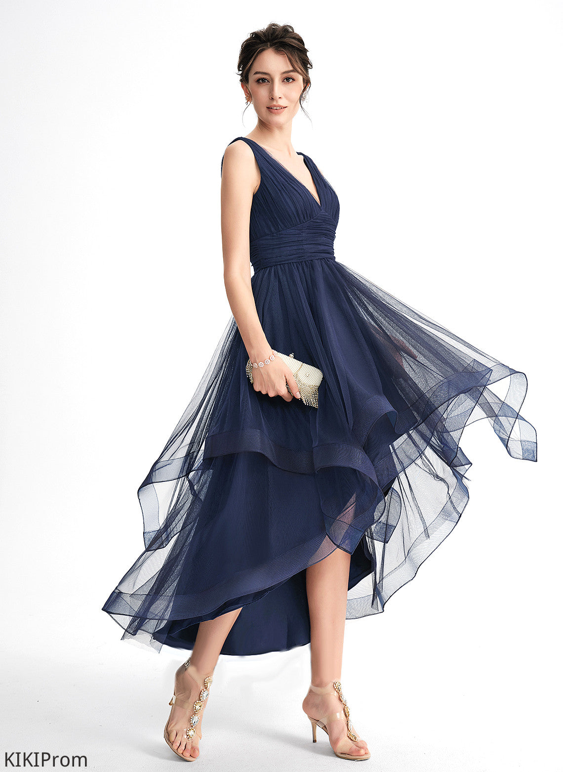 Dress Cocktail A-Line Ruffles Asymmetrical Pleated With Tulle Cascading Avery V-neck Cocktail Dresses