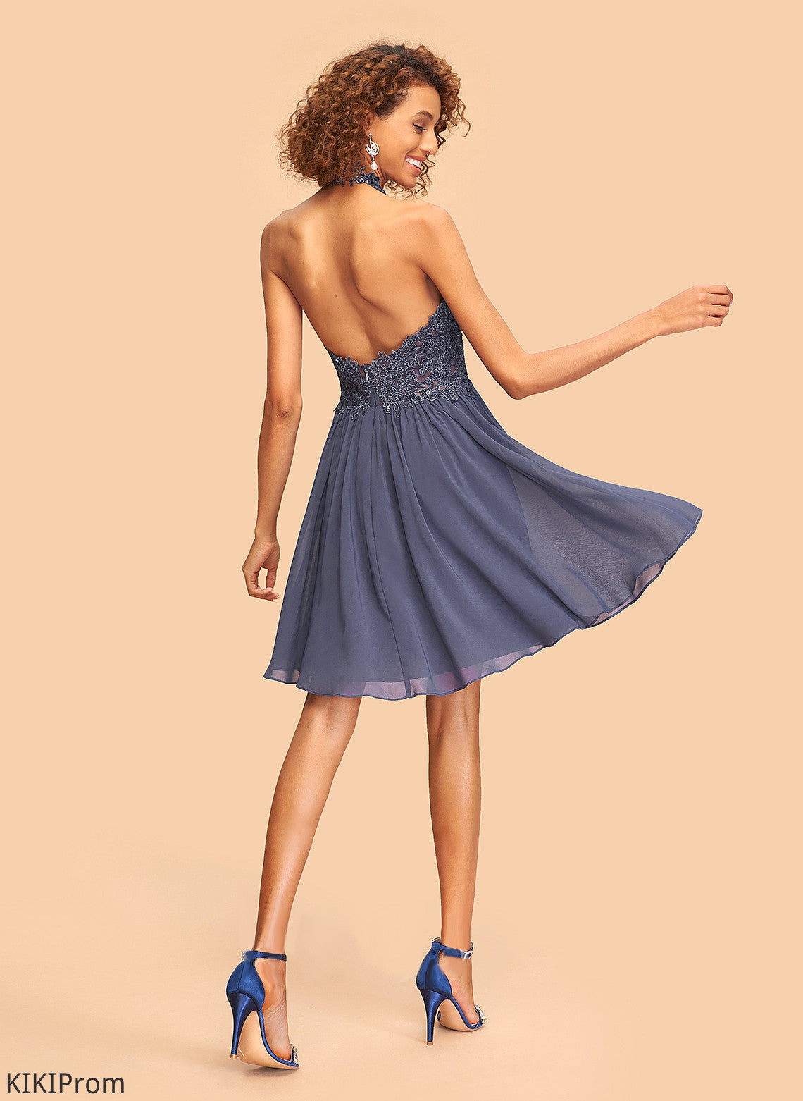 Short/Mini Homecoming Chiffon Lace With A-Line Mikayla Halter Dress Beading Homecoming Dresses