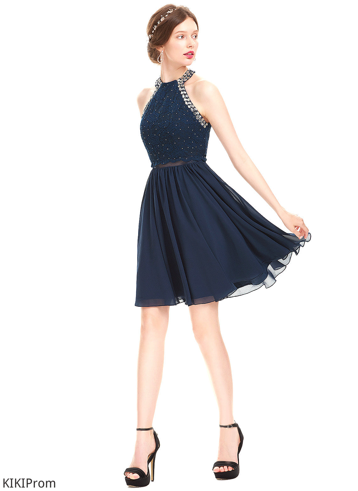 Homecoming Homecoming Dresses Scoop Beading Knee-Length With A-Line Dress Evangeline Chiffon Sequins Neck