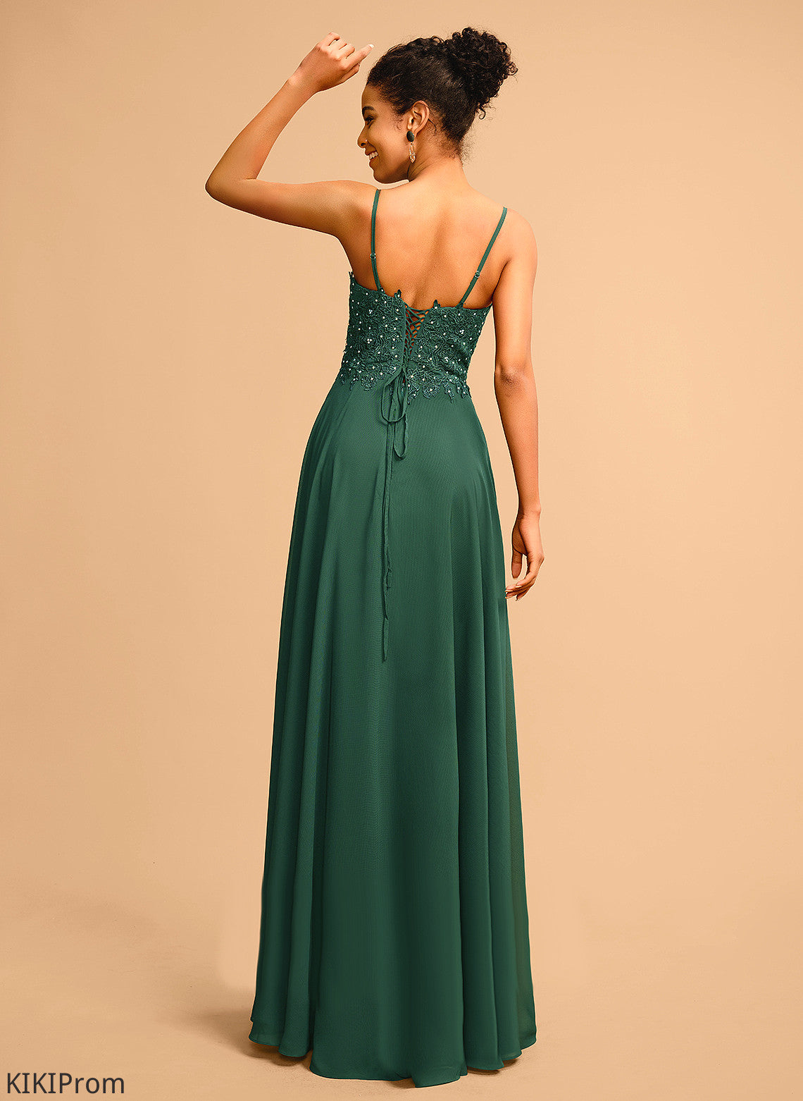 A-Line With Floor-Length Beading Izabelle Lace Prom Dresses Sequins V-neck Chiffon