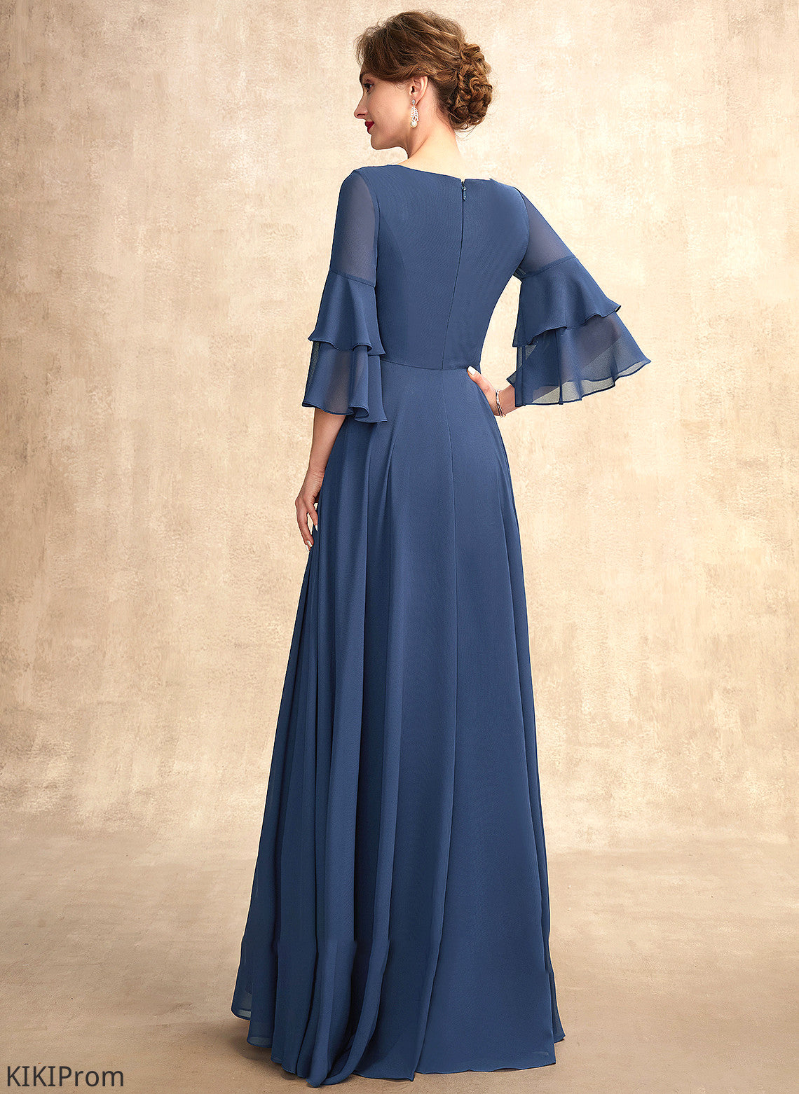 Mother of the Bride Dresses Audrina A-Line Bride Ruffles Floor-Length Dress the Mother Cascading V-neck of With Chiffon