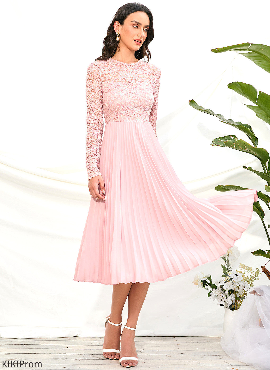 Sleeve Lace Sleeves Silhouette Straps A-Line Knee-Length Length Fabric Johanna V-Neck Floor Length Bridesmaid Dresses