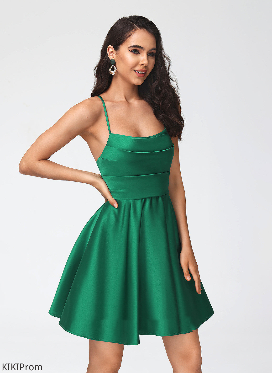 Neck Short/Mini Homecoming Dresses A-Line Paola Pleated Homecoming Dress Satin With Cowl