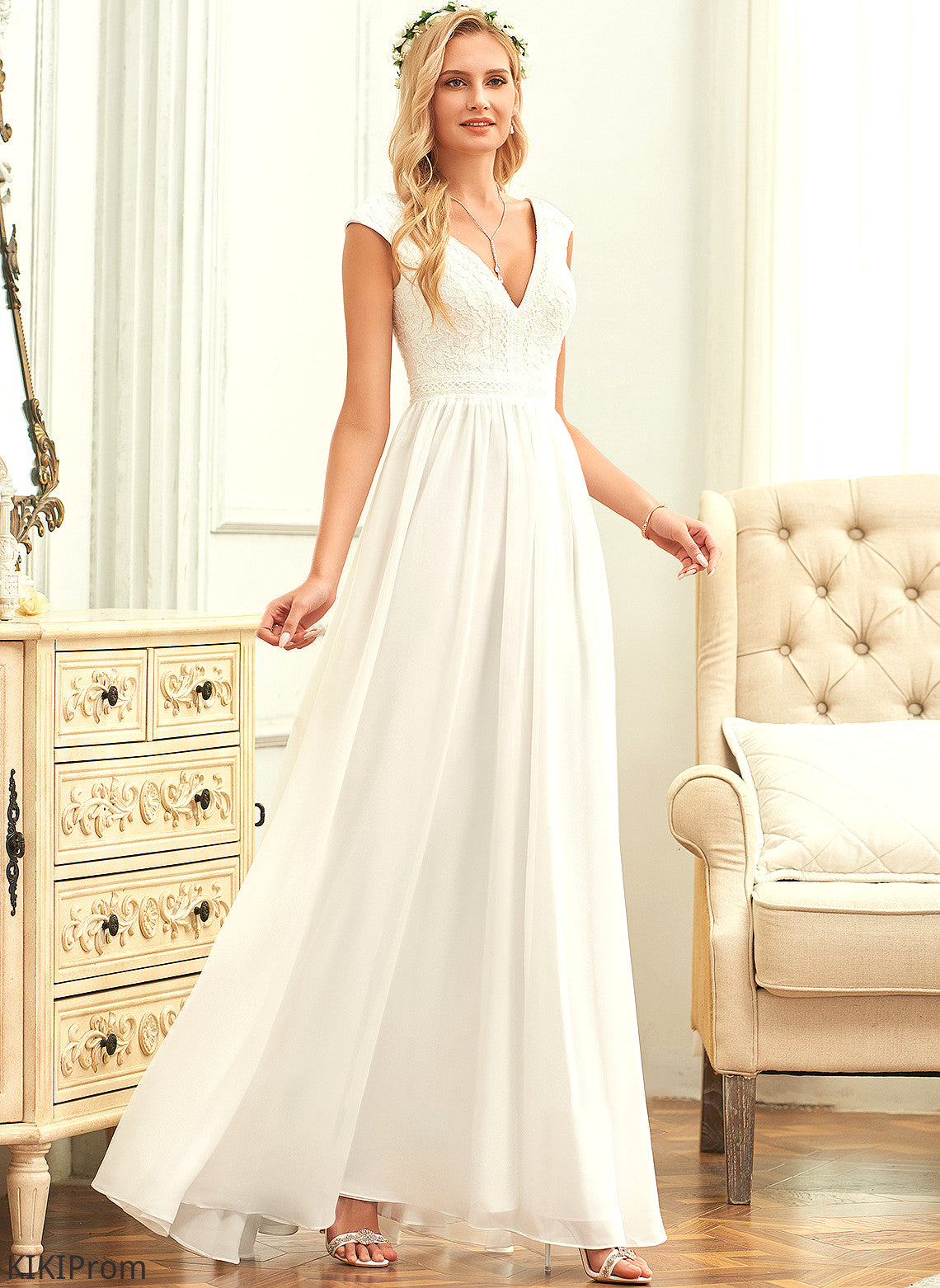 Wedding Dresses Chiffon Wedding Dress V-neck Guadalupe Floor-Length Lace A-Line