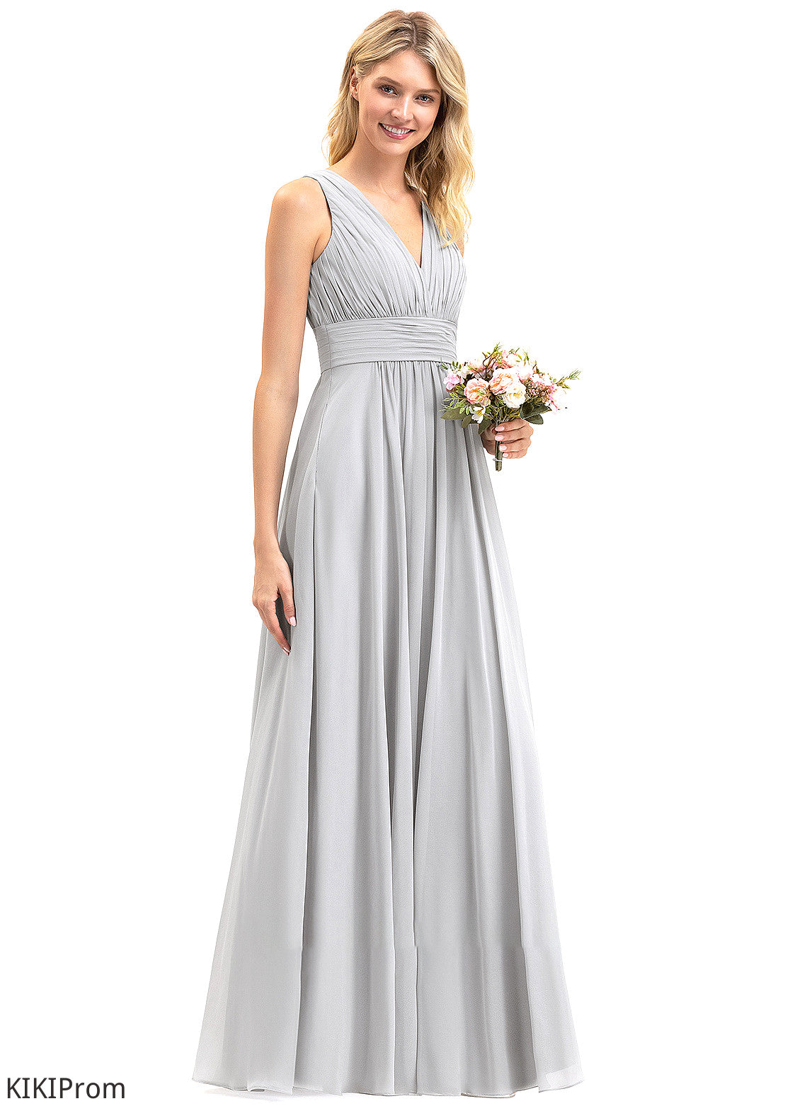 Floor-Length Silhouette Neckline Fabric Length A-Line Bow(s) V-neck Embellishment Ruffle Pockets Jaylin Bridesmaid Dresses