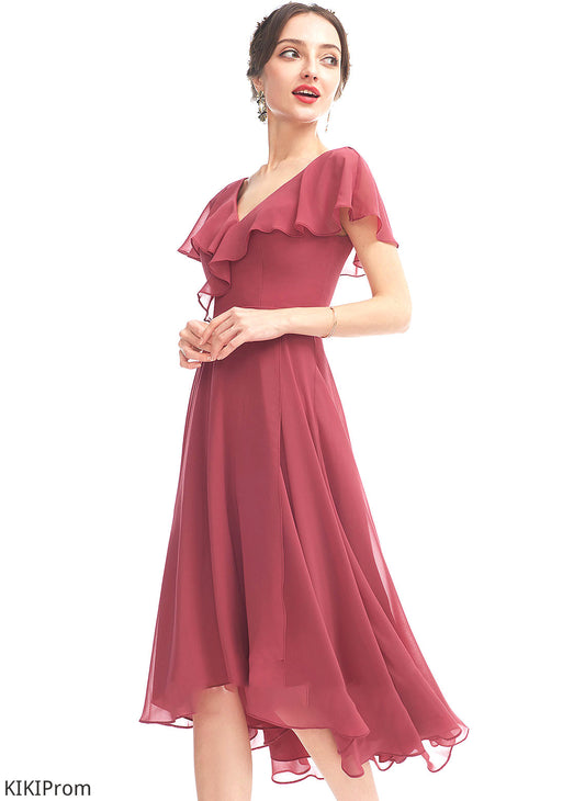 Fabric Asymmetrical A-Line Length Neckline Embellishment Ruffle V-neck Silhouette Piper Bridesmaid Dresses