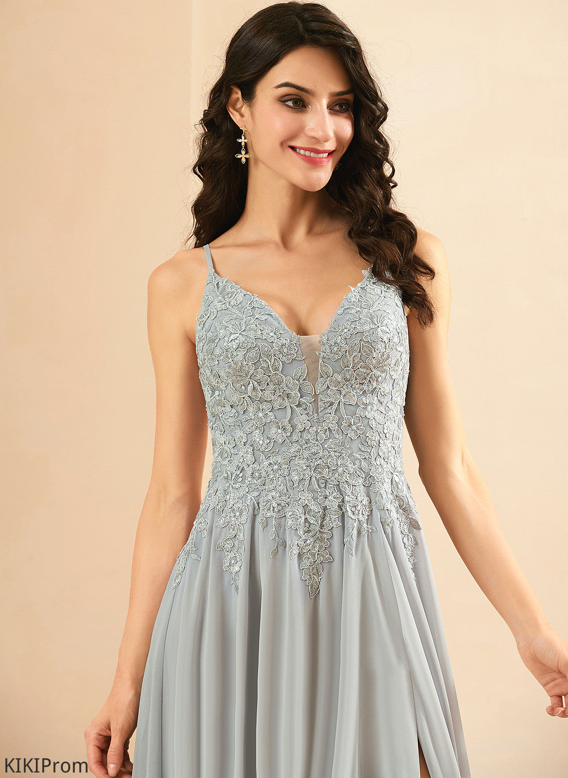 V-neck Lace With Chiffon A-Line Sequins Jaylen Floor-Length Prom Dresses