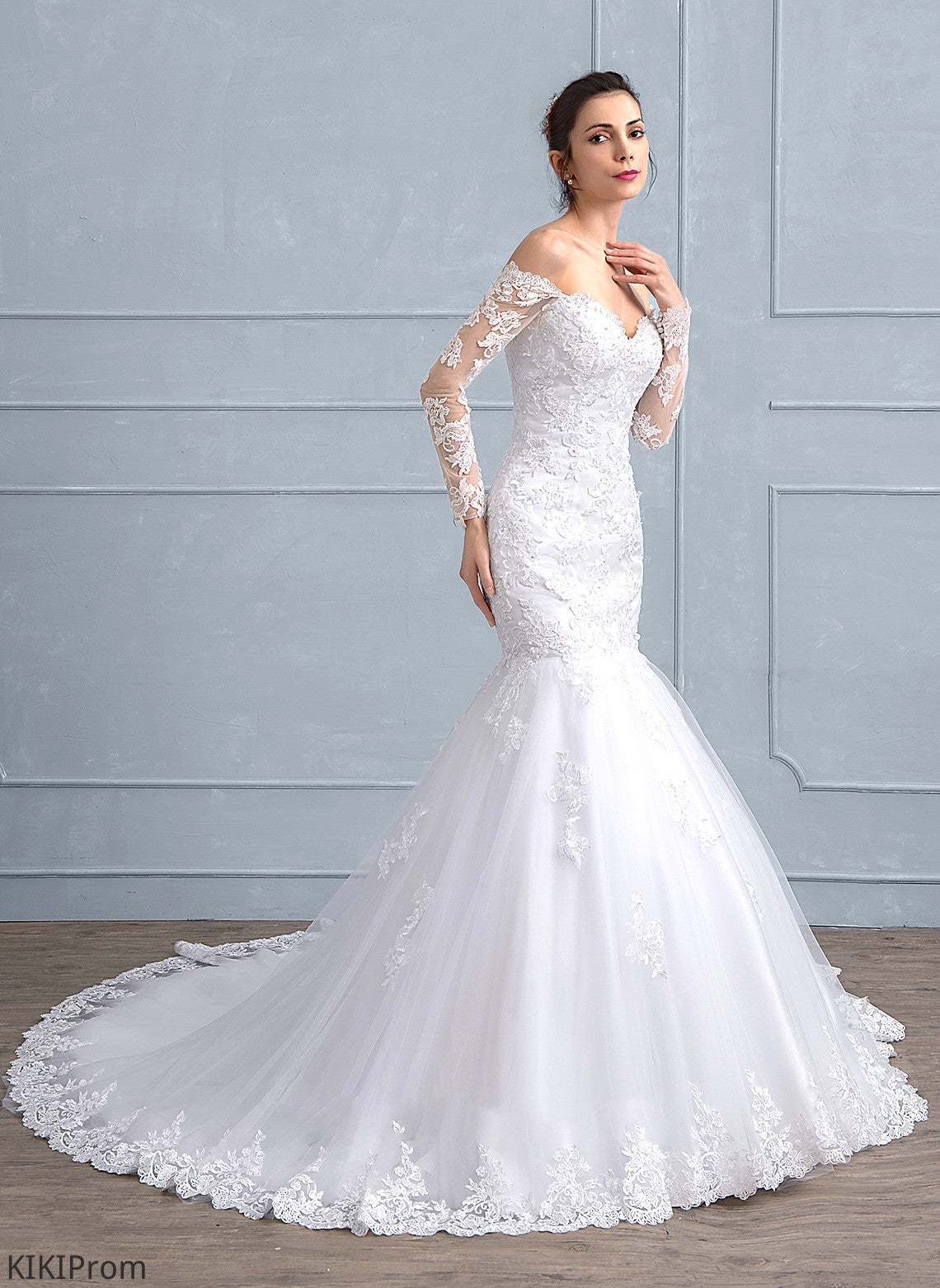 Trumpet/Mermaid Phyllis Train Dress Tulle Beading Wedding Wedding Dresses Sequins Lace With Chapel