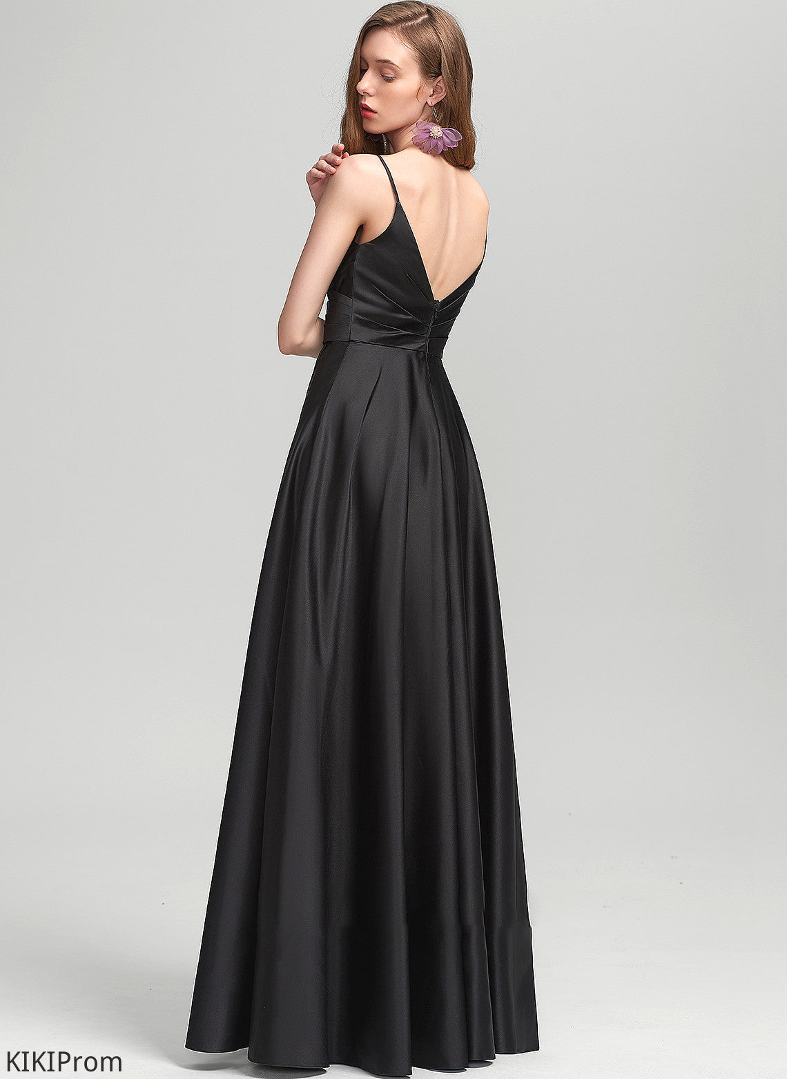 Silhouette A-Line Fabric Floor-Length Ruffle Neckline V-neck SplitFront Length Embellishment Jazmyn Bridesmaid Dresses