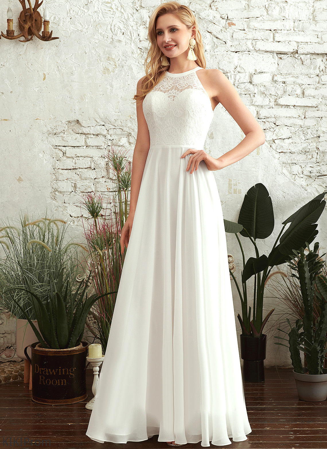 Bailey Wedding Dresses Wedding Floor-Length A-Line Dress Chiffon Lace Scoop