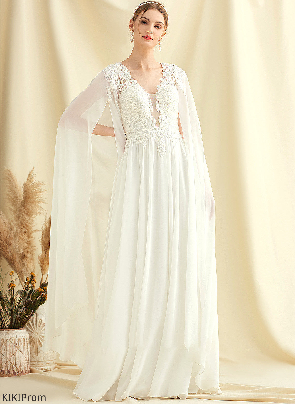 Wedding Dresses Ximena Dress With V-neck Lace Wedding A-Line Floor-Length Sequins Chiffon