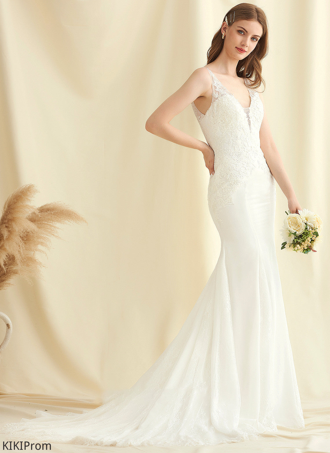 Wedding V-neck Train Elisa Dress Court Chiffon Lace Wedding Dresses Trumpet/Mermaid