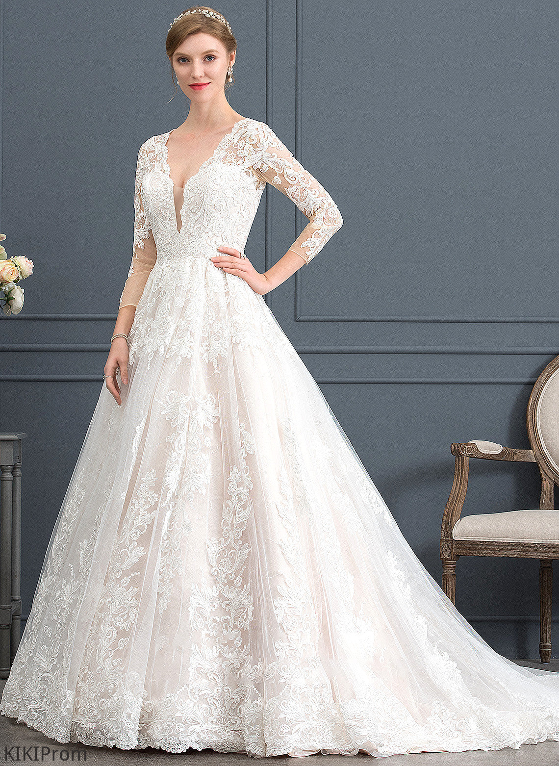 Wedding Ball-Gown/Princess Chapel V-neck Dress Wedding Dresses Aleena Train Tulle