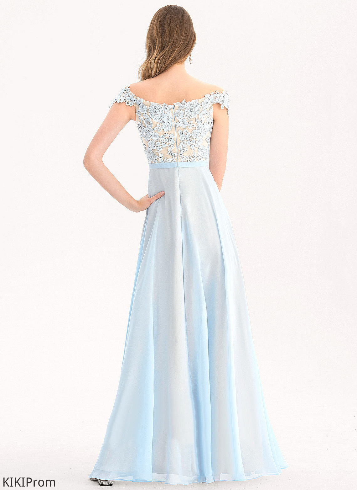 Beading A-Line With Sequins Off-the-Shoulder Jaliyah Floor-Length Chiffon Lace Prom Dresses