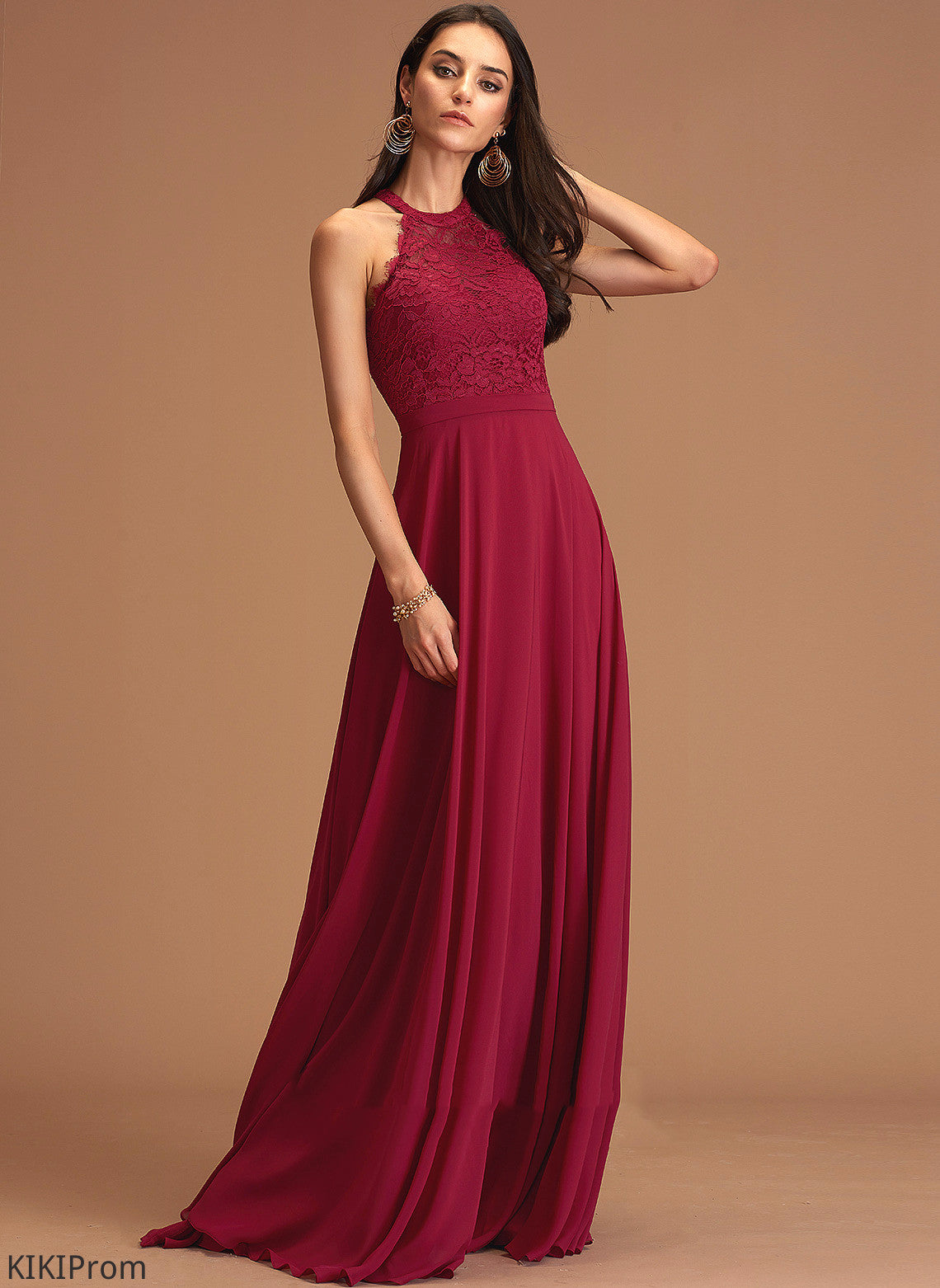 Scoop A-Line Lace Floor-Length Prom Dresses Chiffon Arianna