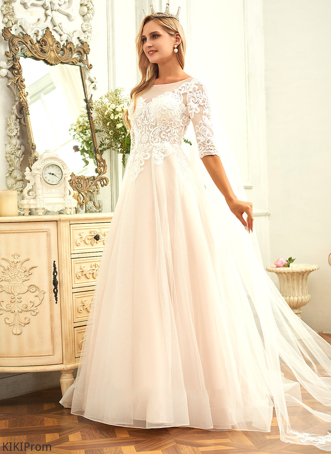 Dress Sweep Wedding Dresses Neck Lace Diana Train Wedding Ball-Gown/Princess Tulle Scoop