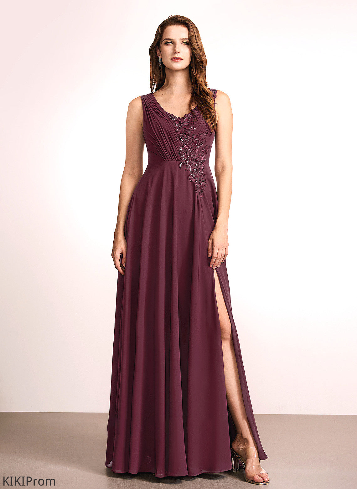 V-neck Lace Silhouette Floor-Length Neckline Fabric Embellishment Length A-Line Julie Bridesmaid Dresses