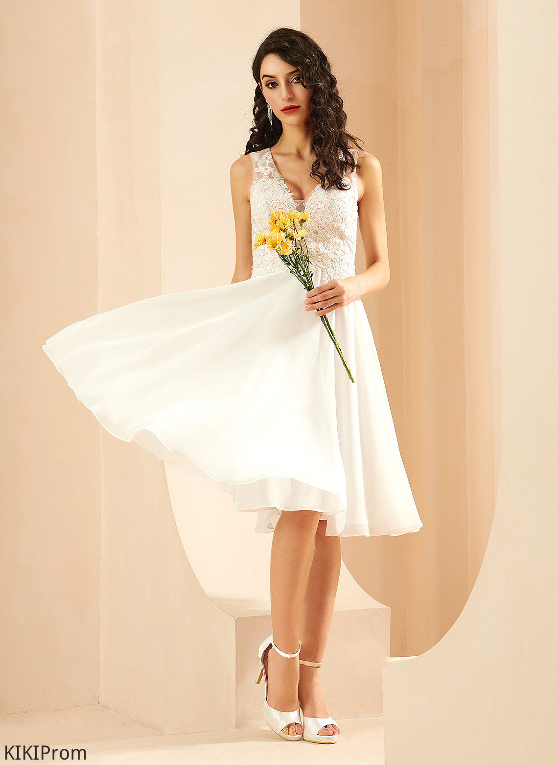 A-Line Wedding Dresses Dress Knee-Length Wedding V-neck Lace Laylah Sequins With