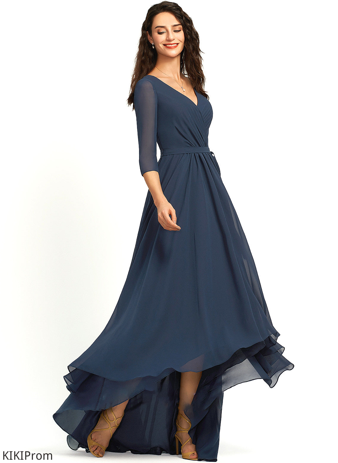Neckline Fabric Embellishment Silhouette Asymmetrical Pleated V-neck Length A-Line Maia Bridesmaid Dresses