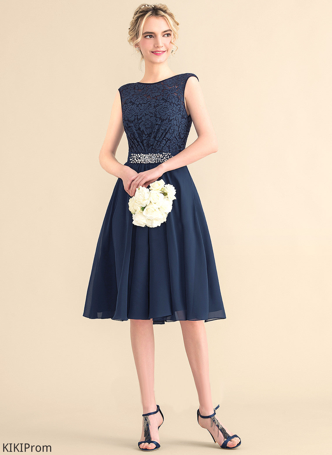Bow(s) Lace Homecoming With Neck Lace Beading Chiffon Knee-Length Dress A-Line Sylvia Scoop Homecoming Dresses