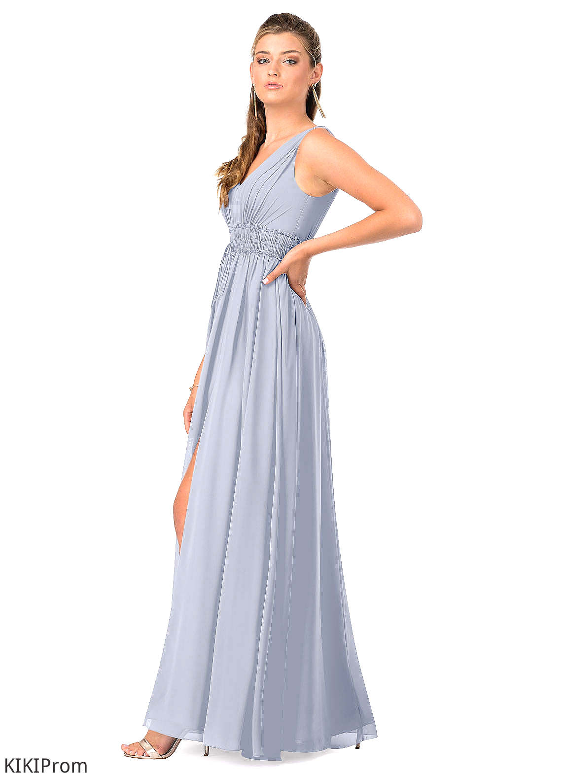Pru A-Line/Princess Floor Length V-Neck Sleeveless Natural Waist Bridesmaid Dresses