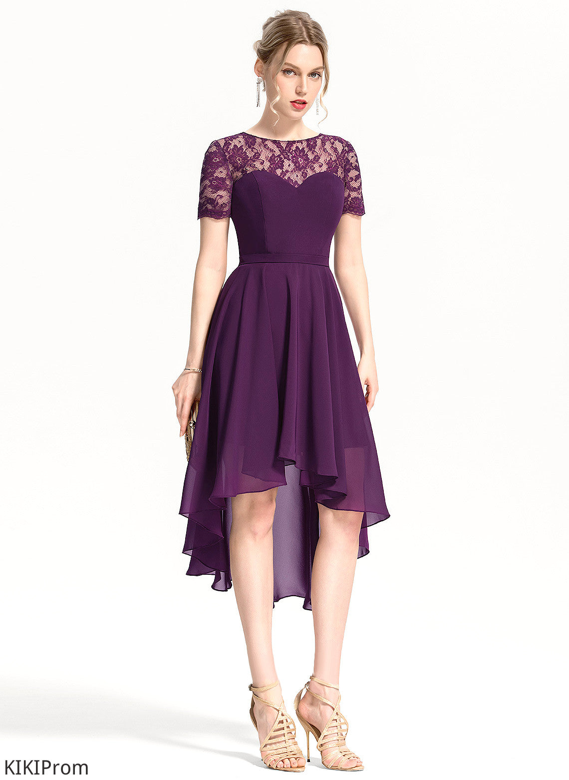Dress Homecoming Dresses Chiffon Scoop Neck Polly Homecoming Lace With A-Line Asymmetrical