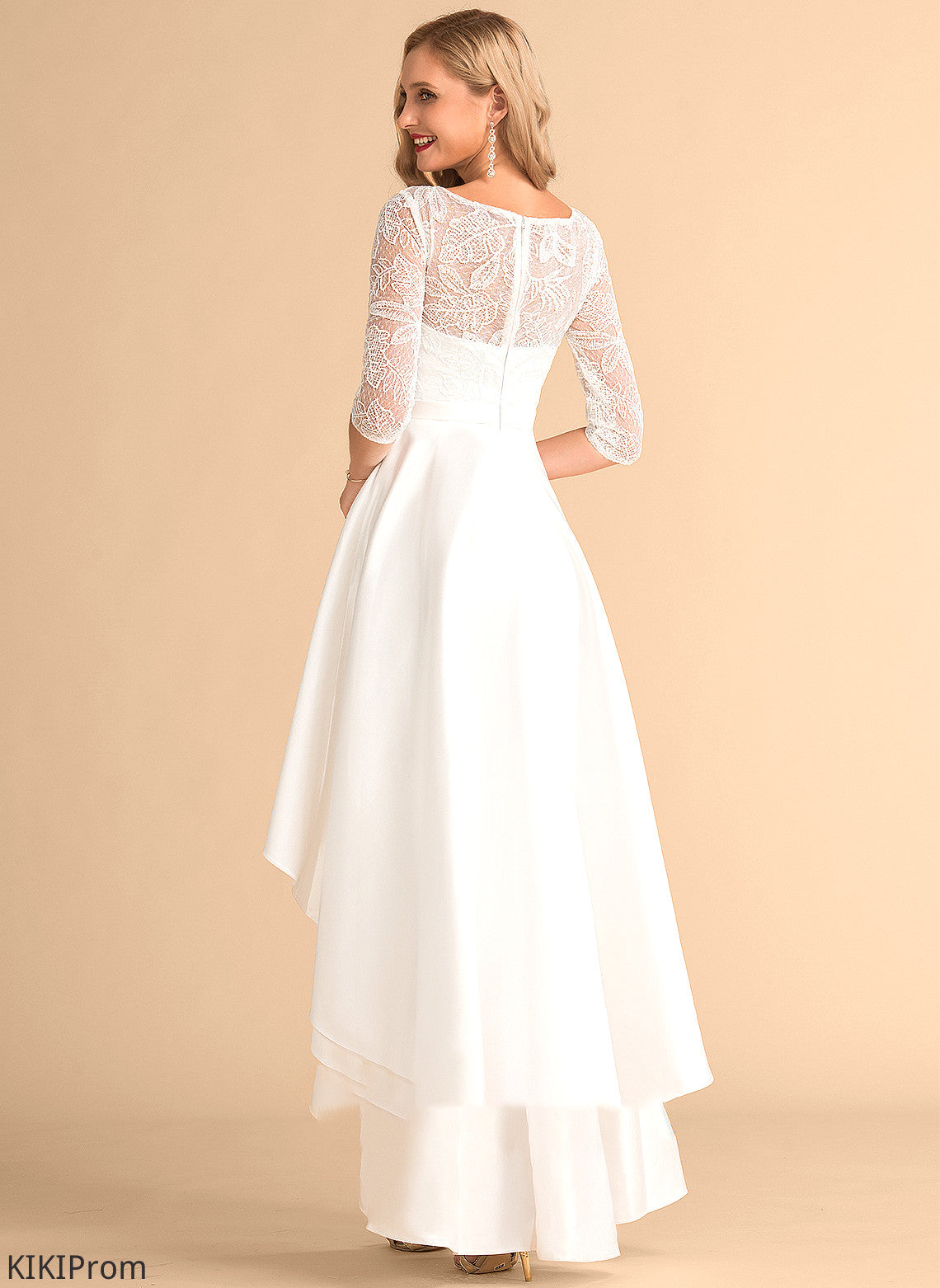 Lace Satin Wedding Asymmetrical A-Line Scoop Taniya Dress Wedding Dresses Neck