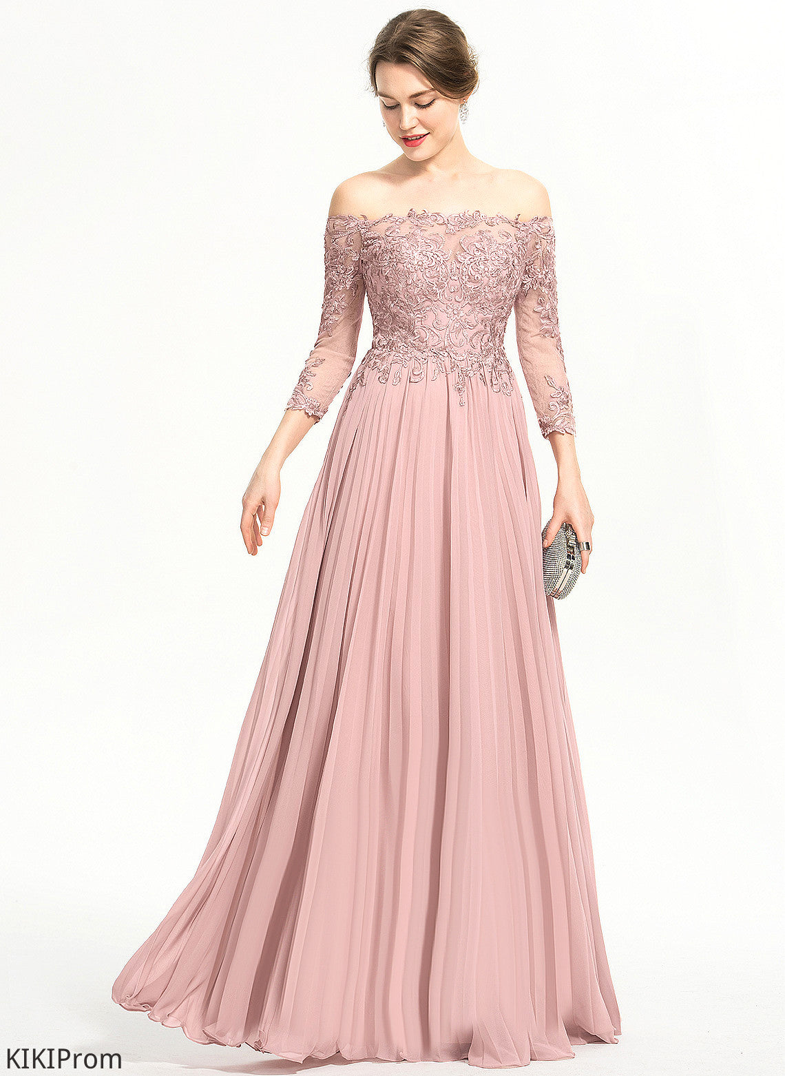 Floor-Length Sequins Prom Dresses Pleated Ball-Gown/Princess With Off-the-Shoulder Chiffon Lorelai Lace