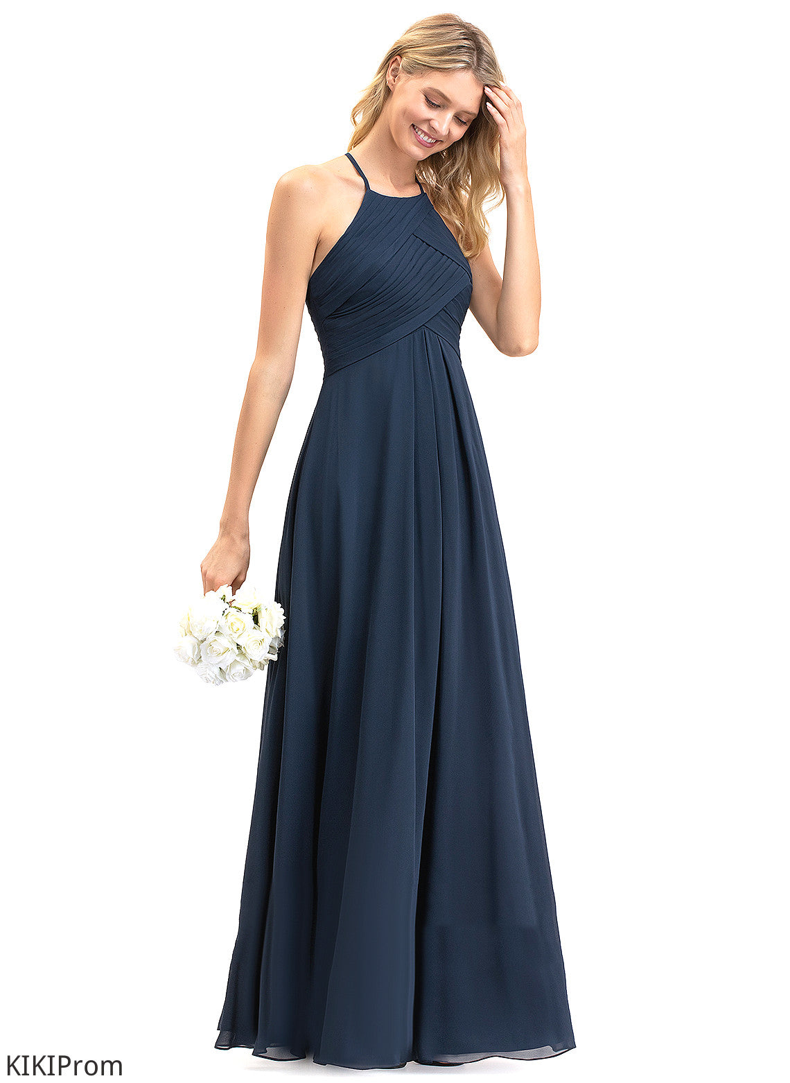 Silhouette Fabric A-Line Embellishment Floor-Length Pleated Neckline Scoop Length Esther Bridesmaid Dresses