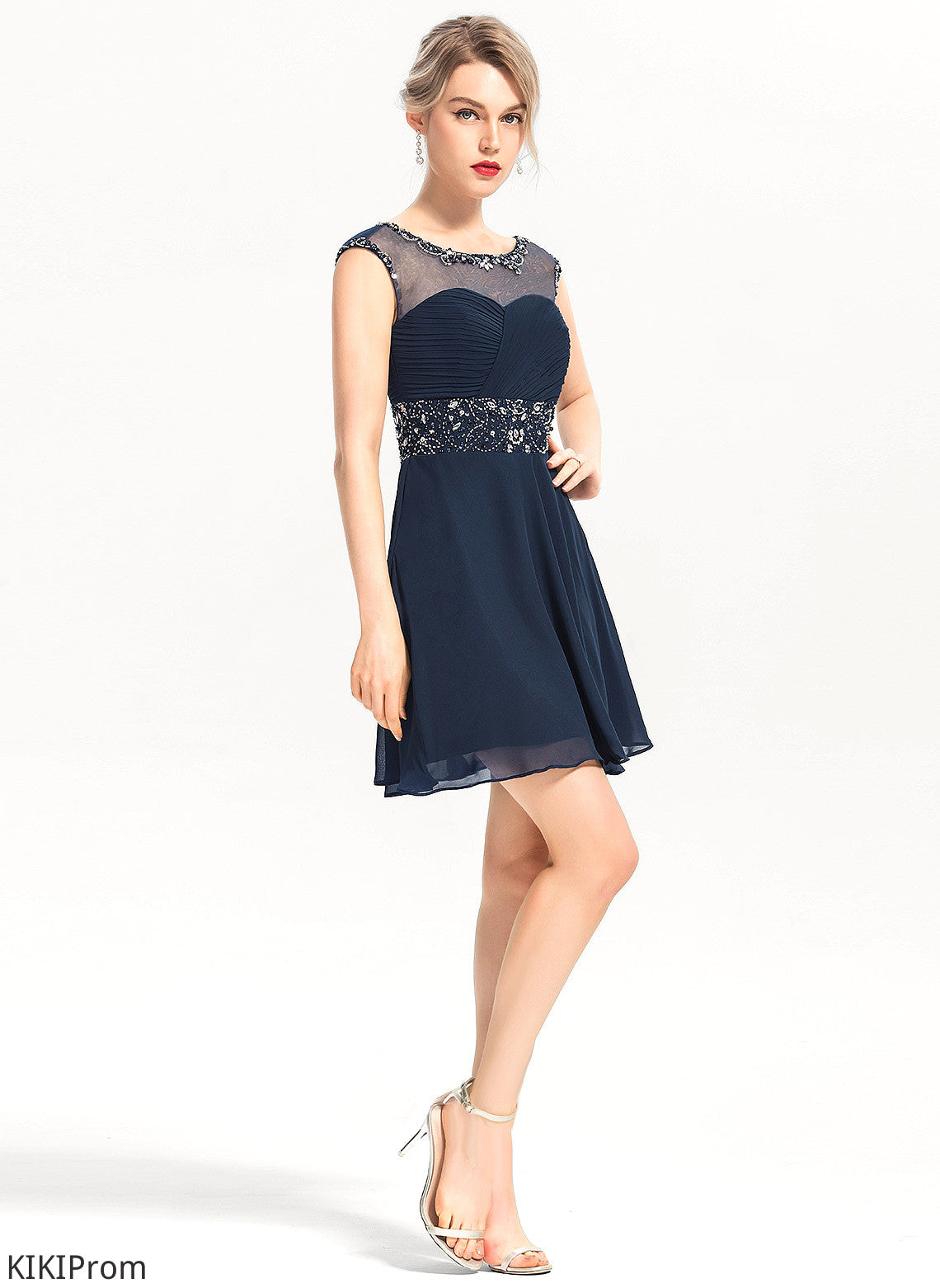 Sequins Beading Homecoming Chiffon With Neck Grace A-Line Short/Mini Scoop Homecoming Dresses Dress